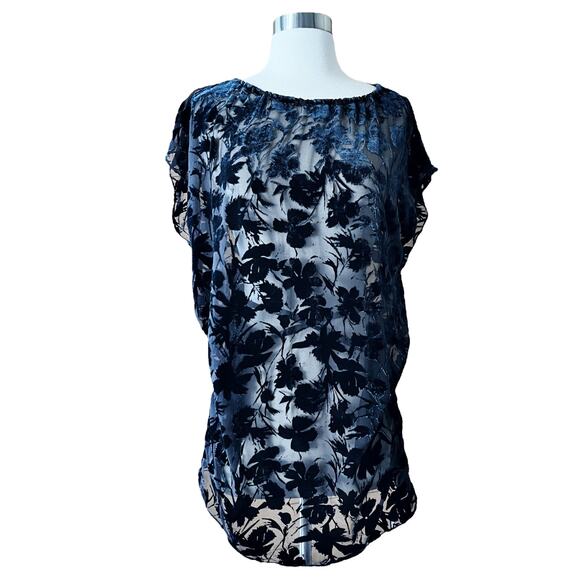 NILI LOTAN Graham Floral Velvet Burnout Tunic Silk Blouse Dark Navy USA Small - Picture 13 of 13